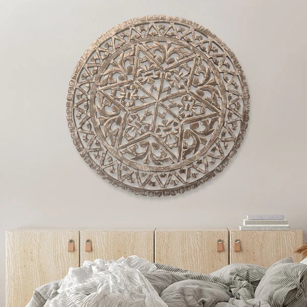 White Wooden Carved Wall Art With Intricate Cutouts White sold by Wens + Co